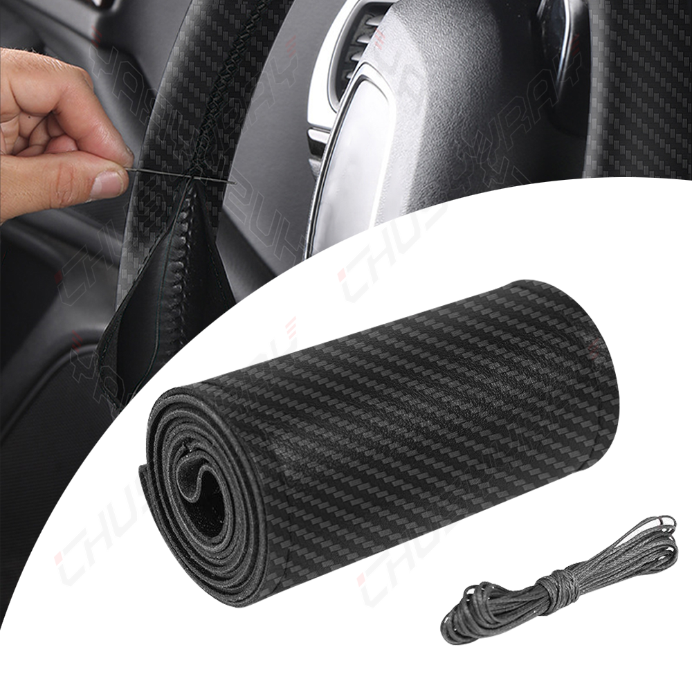 DIY Car Steering Wheel Cover Needle Thread Anti-slip Black For Dodge Challenger