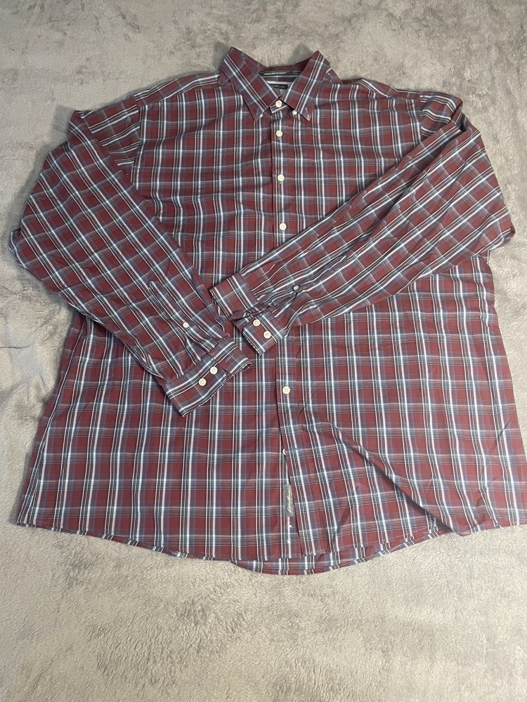 Eddie Bauer Long Sleeve Button Up Shirt Mens XXL Tall Red plaid