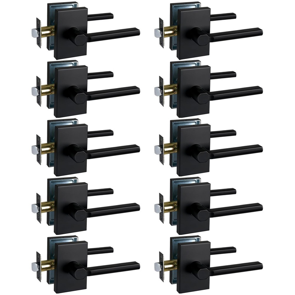 NEWBANG Matte Black Long Plate Hall Closet Lever Handle Lock with Heavy Duty Build
