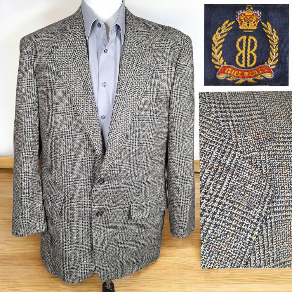 Bill Blass Sport coat Jacket Mens 44R Beige Plaid Soft Tweed