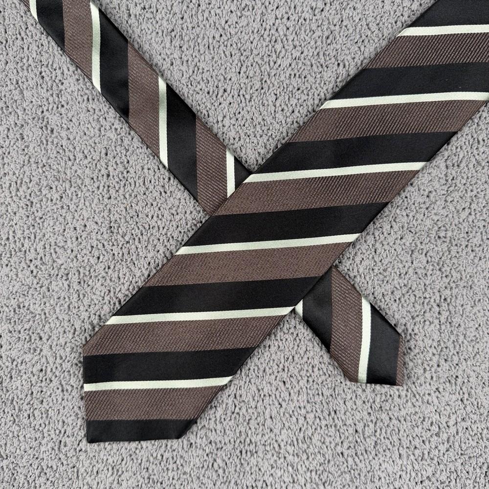Ermenegildo Zegna Tie Brown Black Silk Striped Repp Necktie Made In Italy Luxury