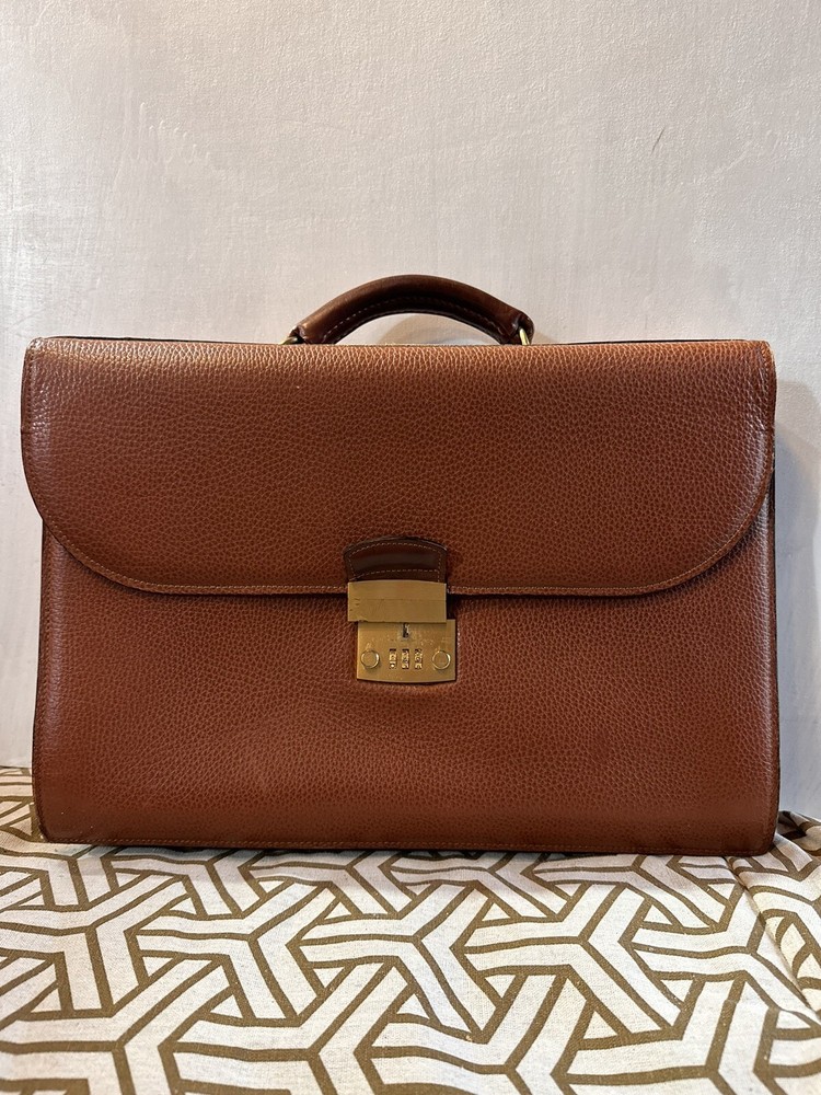 Coach Pebbled Brown Leather Diplomat Briefcase Flap over Accordian Combo Lock