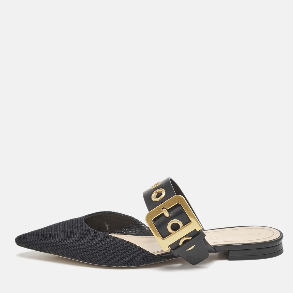 Dior Black Technical Fabric and Leather D-Dior Flat Mules Size 37 EU