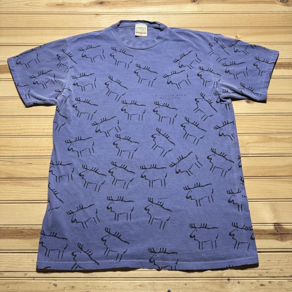 Vintage 90’s Glacier Park Montana AOP Outdoors Moose Nature Shirt Size Large