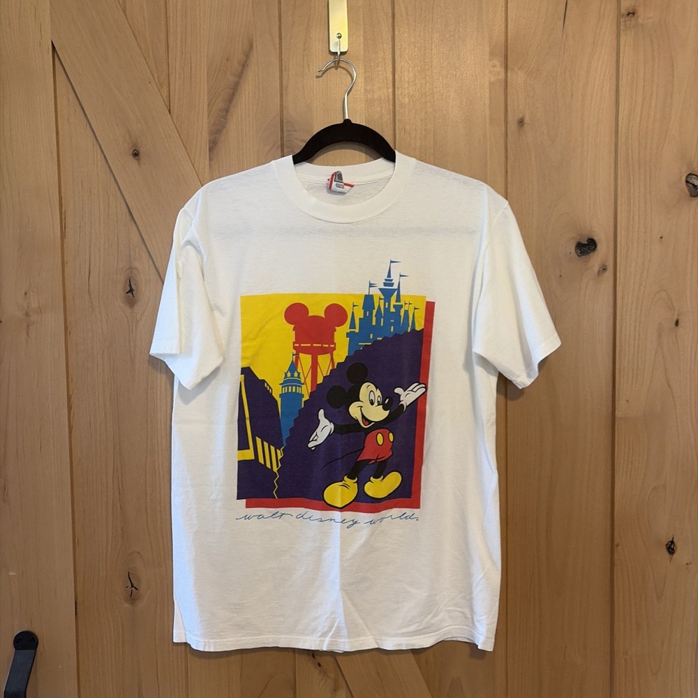 Vintage 90s Walt Disney World Mickey Mouse Shirt Large White Tee USA Unisex