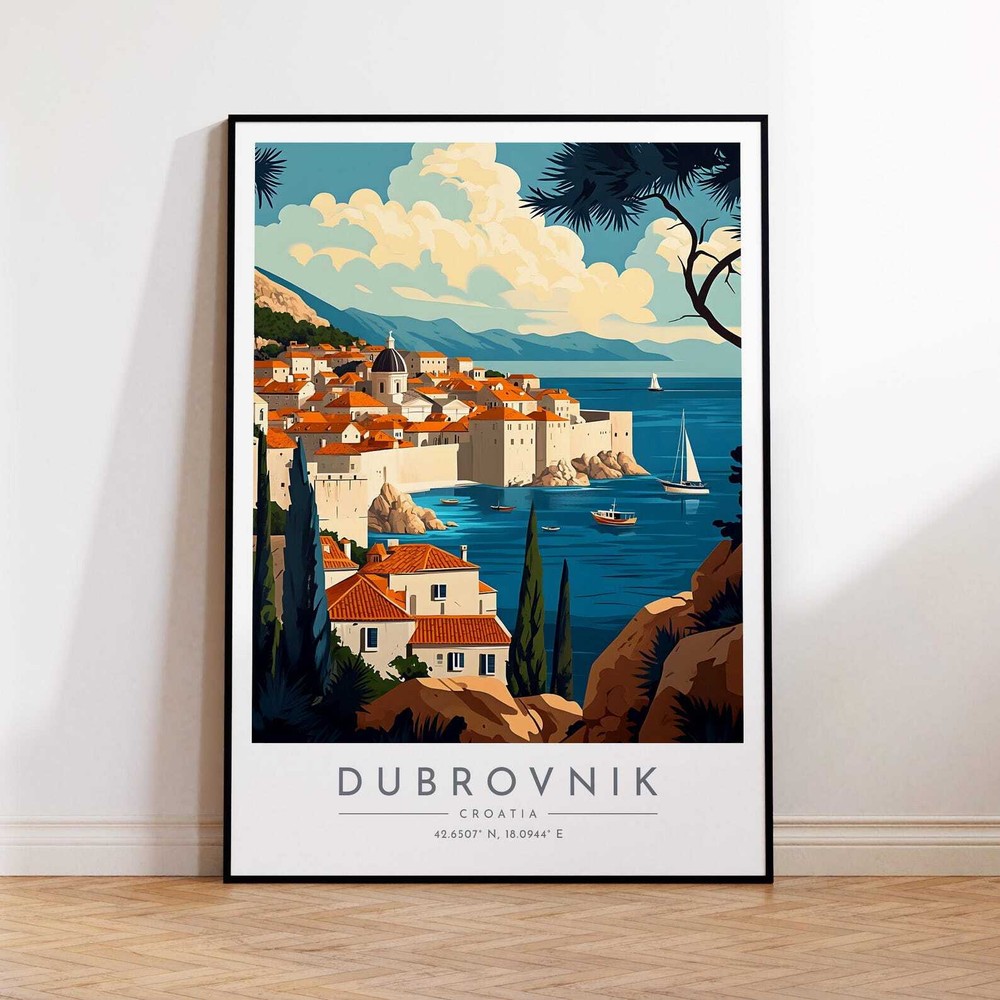 Dubrovnik Travel Poster Croatia Dubrovnik Travel Print Home Decor Print Framed