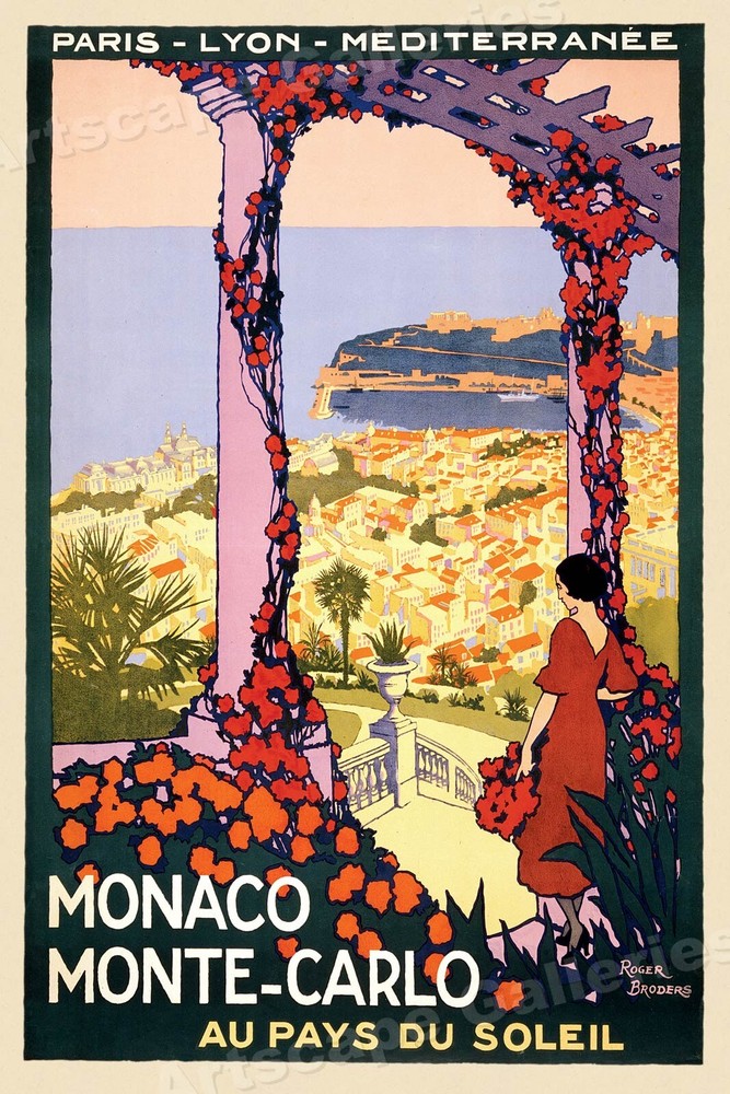 1920s Monaco Monte Carlo Vintage Style Art Deco Travel Poster - 16x24