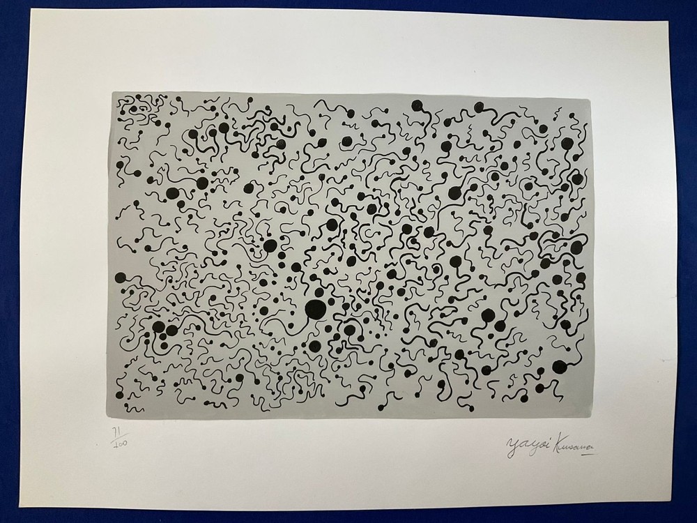 KUSAMA YAYOI - painting drawing 11.8 x 15.7 in  on old paper signed stamped