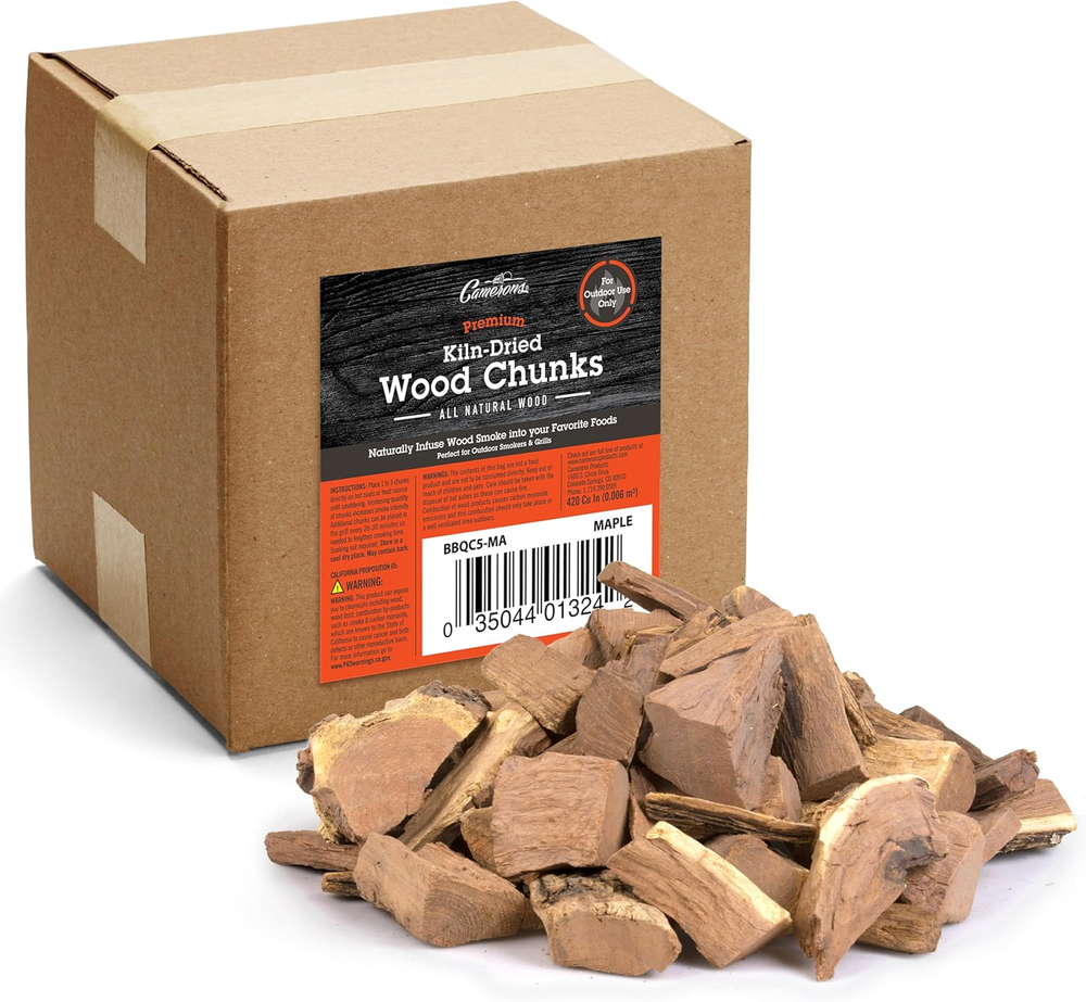 All Natural Maple Wood Chunks for Smoking Meat - 420 Cu. In. Box, Approx 5 Pound