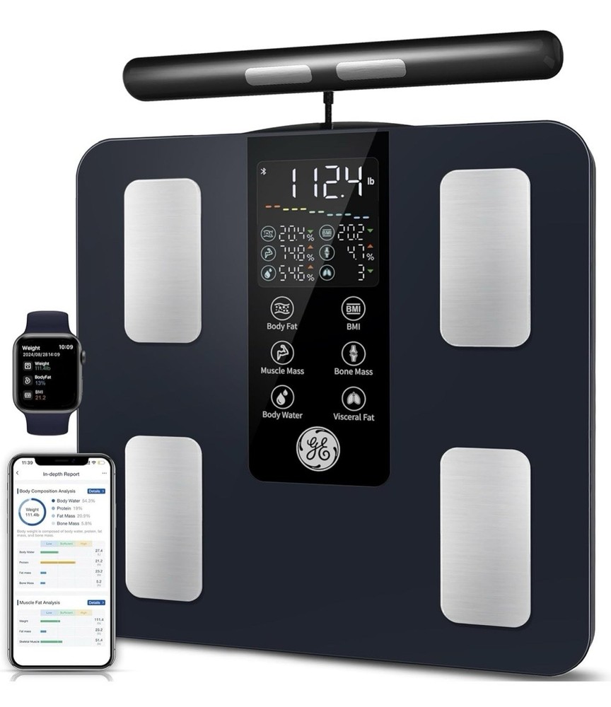 GE Smart Scale for Body Weight: 8-Electrode Digital Bathroom Scale for Weight