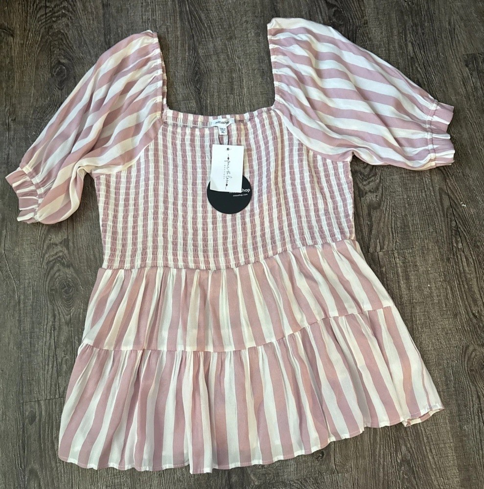 New Mittoshop Women's Pink Striped Size XL Top Blouse