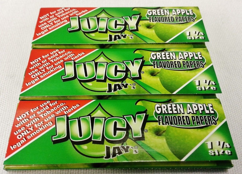 3 Packs Juicy Jay 1 1/4 Green Apple Rolling Papers Free Shipping