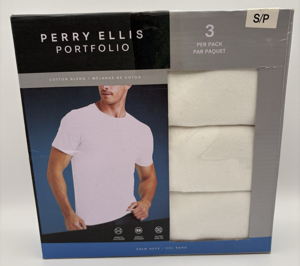 Perry Ellis Portfolio 3 Pack Cotton Blend Stretch Crew Neck T-Shirts Small NEW