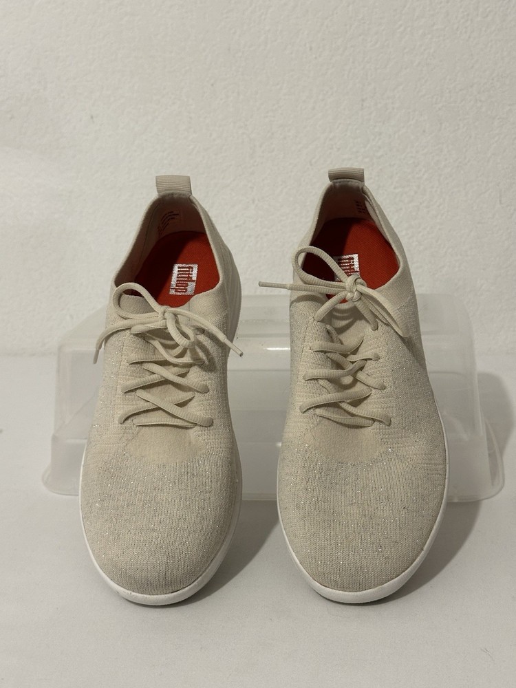 FitFlop F-Sporty Uberknit Slip-On Comfort Sneaker Beige Metallic US 8 UK 7 EU 41