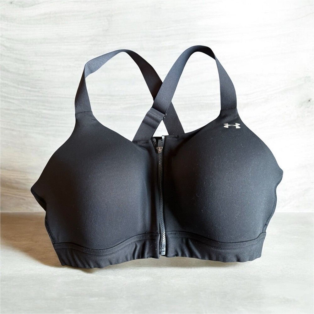 Under Armour Women’s Black Front Zip High Impact Sports Bra 38D Adjustable