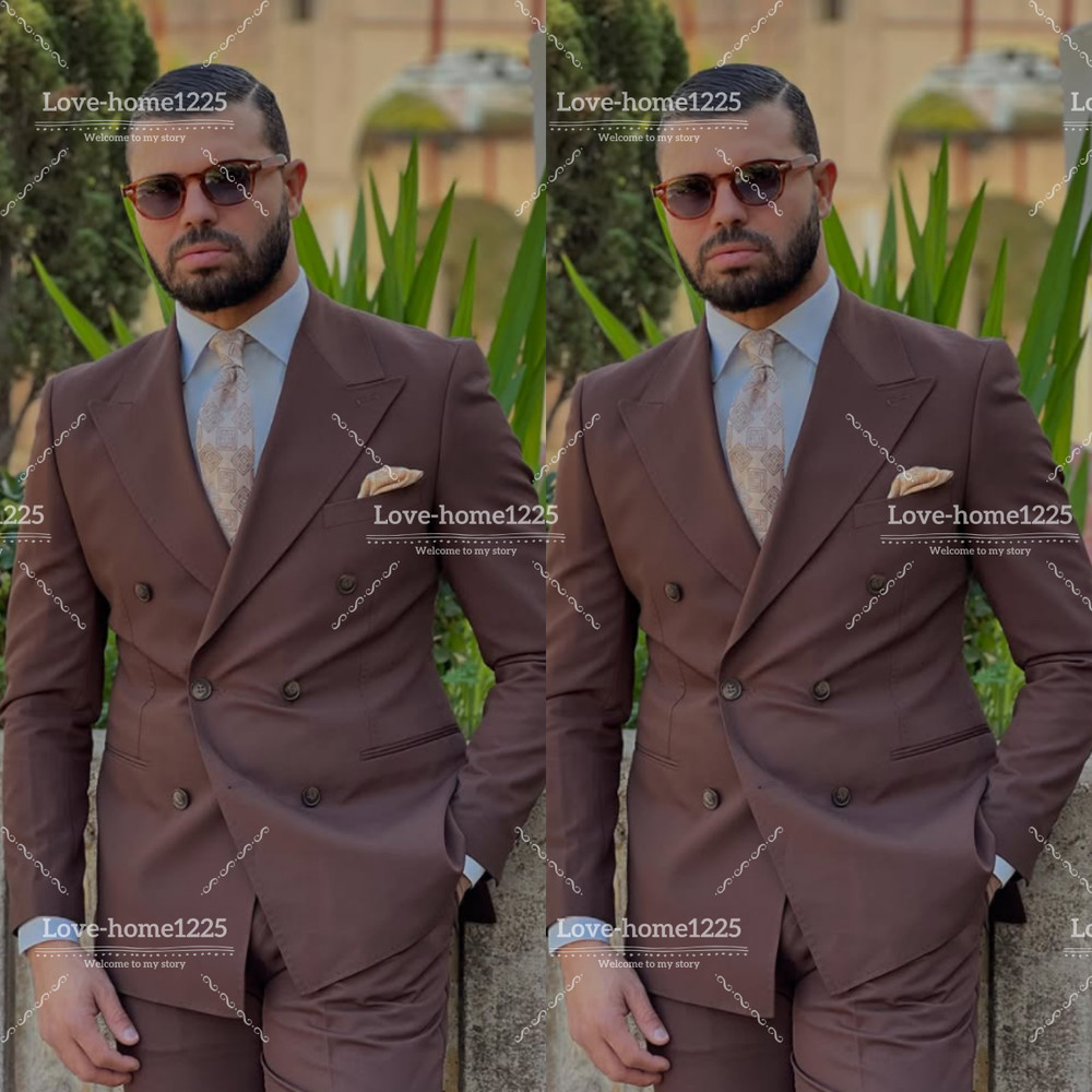 Formal Men's Suit Burgundy Peak Laple Tuxedo Jacket Double Breasted Business