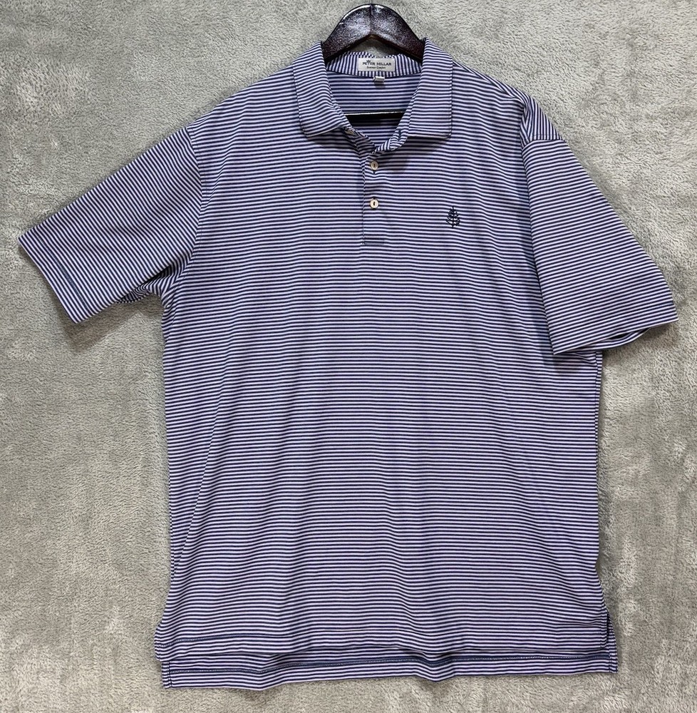 Peter Millar Polo Men’s XL Purple/Navy Striped Golf Summer Comfort Embroidered