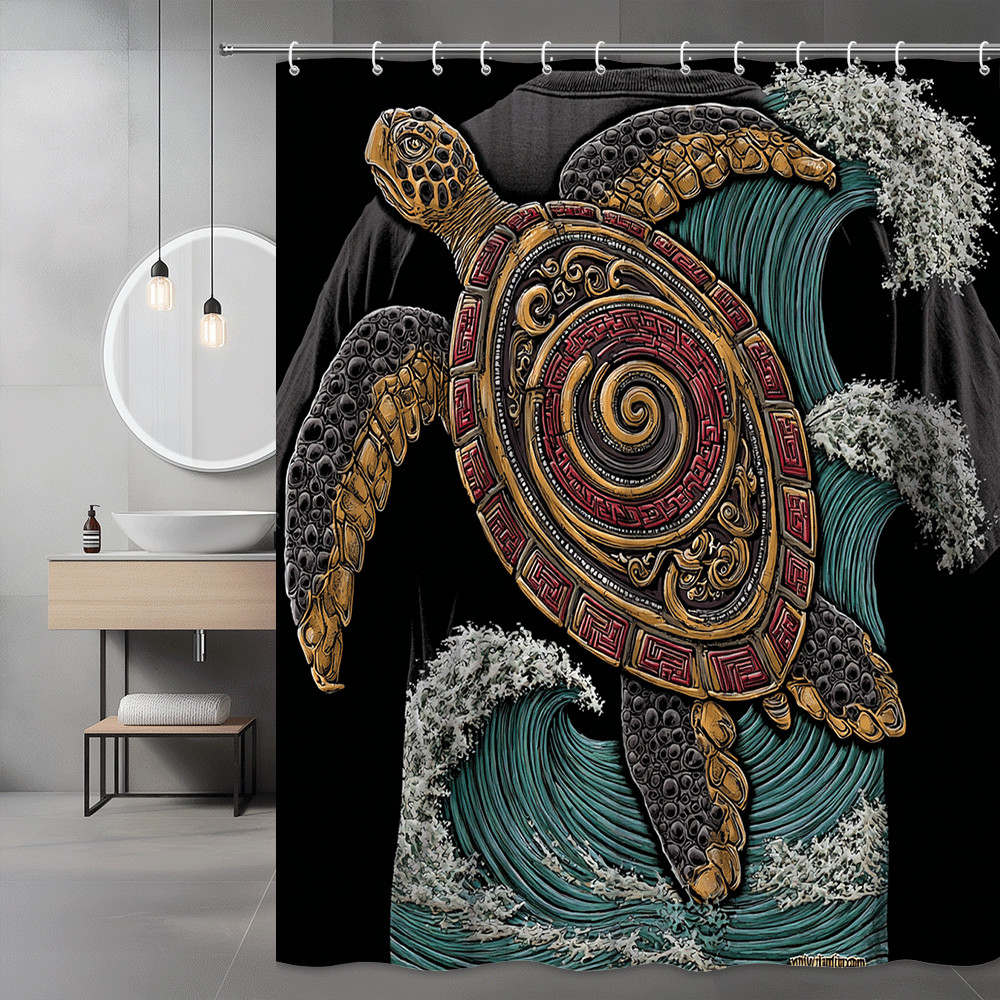 Sea Turtle Wave Graphic Shower Curtain Ocean Print