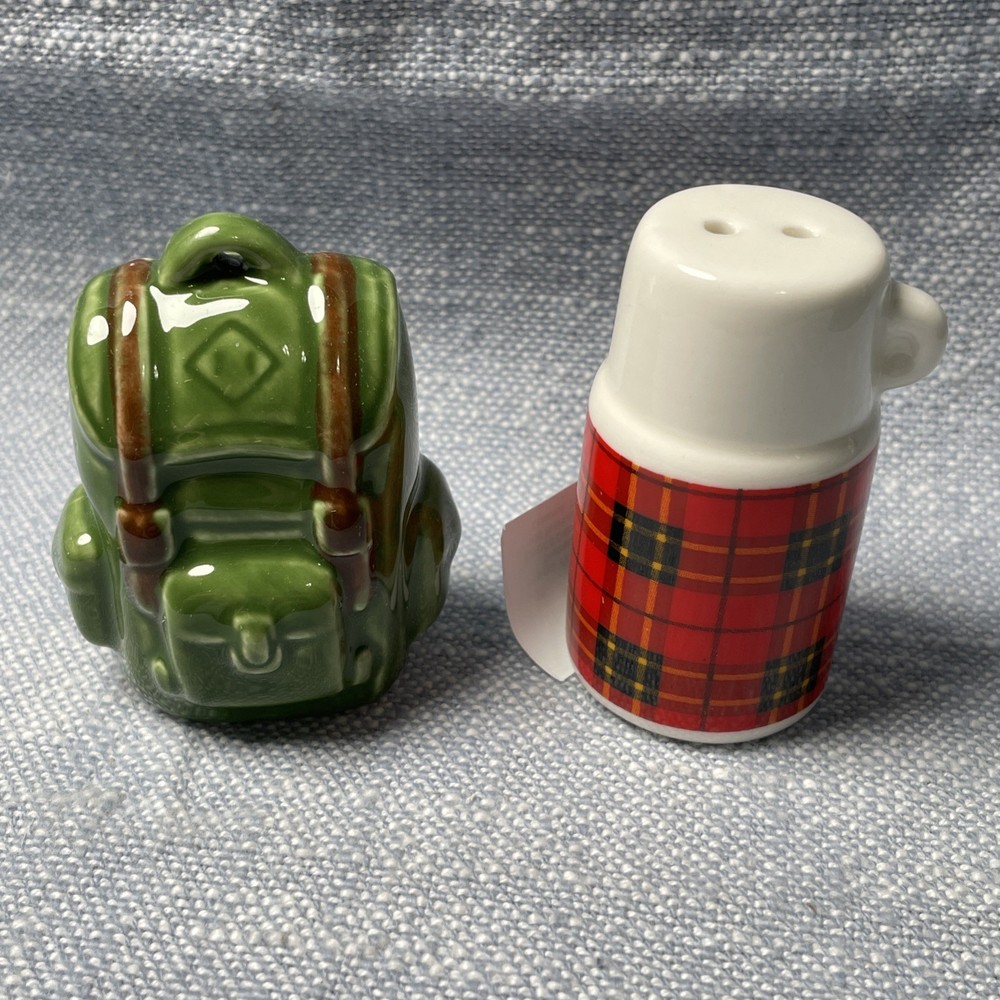 Cracker Barrel Hiking Backpack and Thermos Salt & Pepper Shakers Mini Brand New#