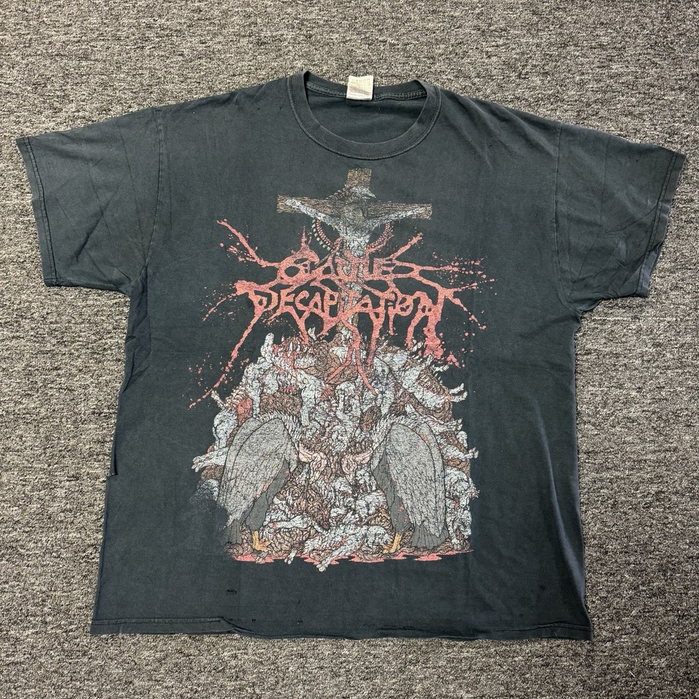 Vintage Y2K Cattle Decapitation T-Shirt Mens Black Death Metal Grunge Faded XL