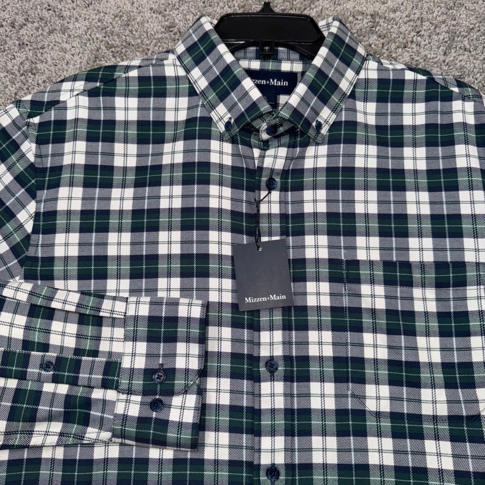 Mizzen + Main Mens City Flannel Twill XL Trim Fit Plaid Button Down Shirt NEW