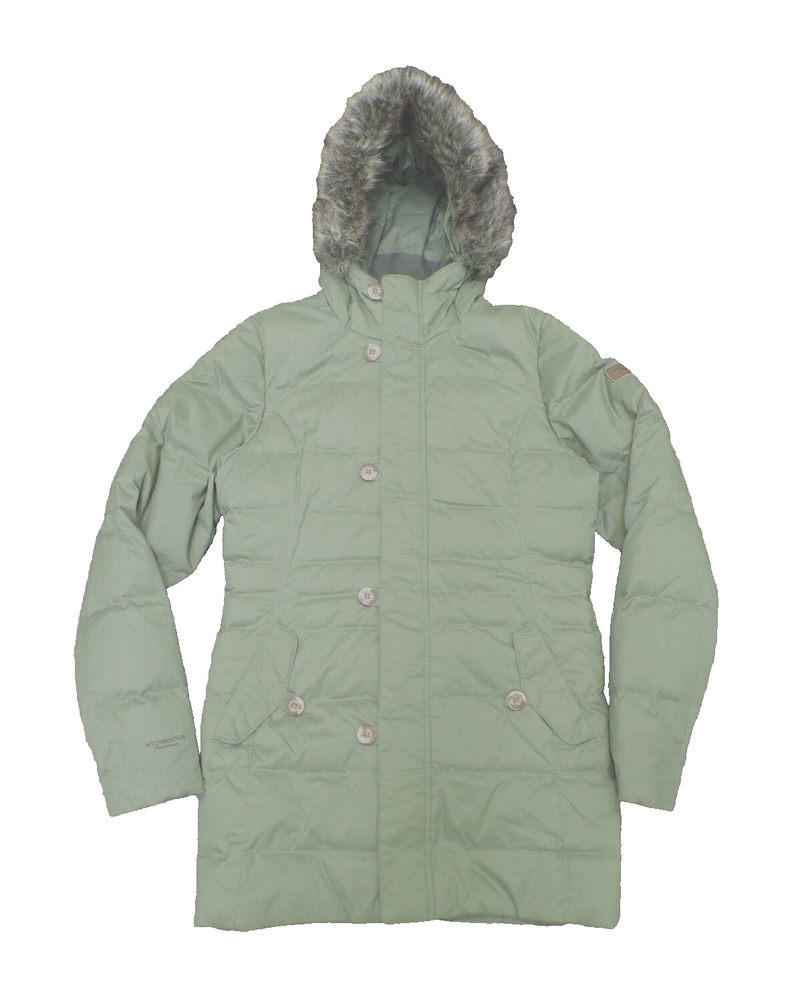 Berhaus Coat UK14 Hydrodown Fusion 5.5 Mid Thigh Green Hood Warm Ex Con #72