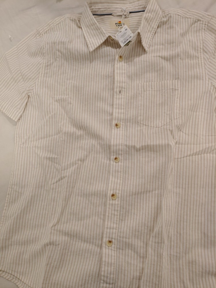 MARINE LAYER BETTER THAN LINEN Mens Stripe Short Sleeve Shirt Small