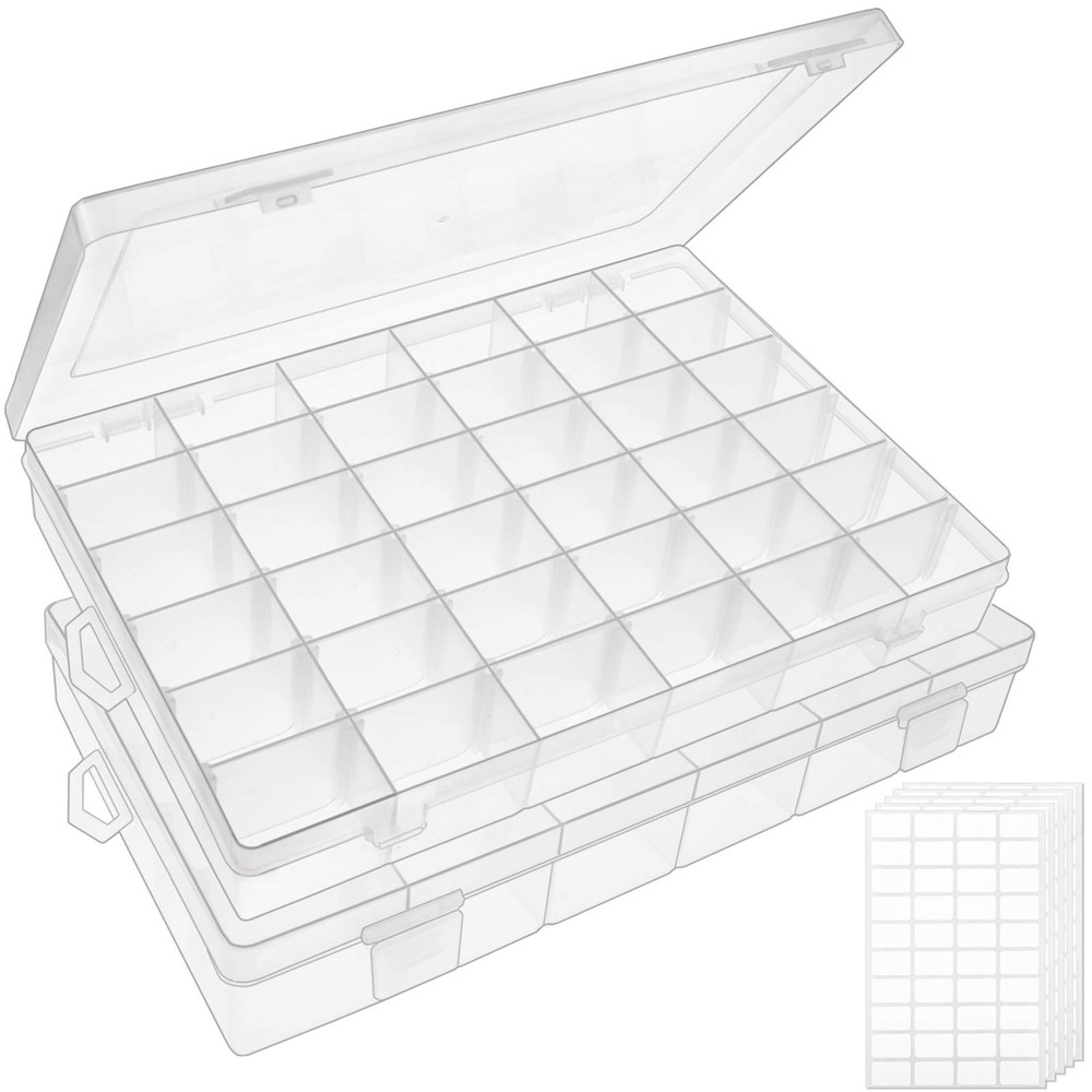 2-Pack 36-Grid Clear Plastic Bead & Tackle Organizer Box with Compartments