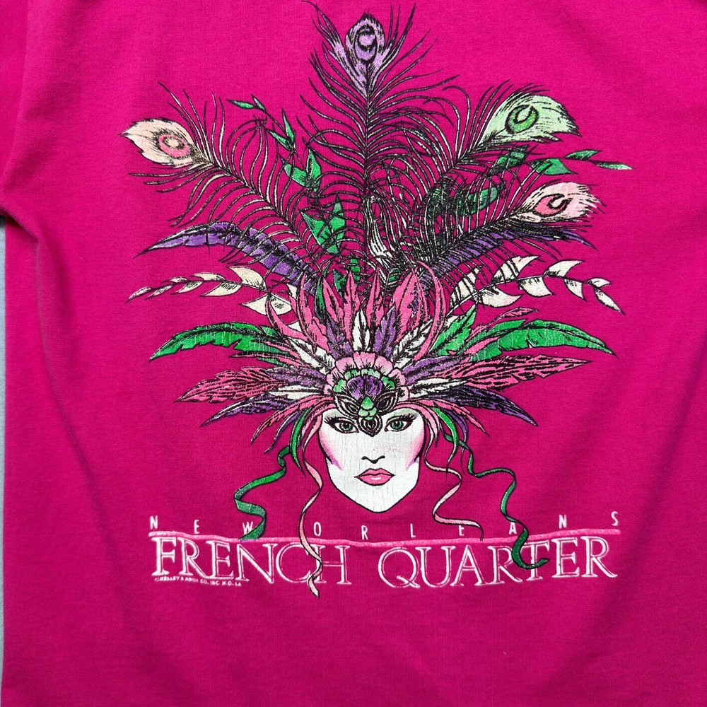 Vintage New Orleans French Quarter T Shirt Pink Mardi Gras Graphic Tee Small