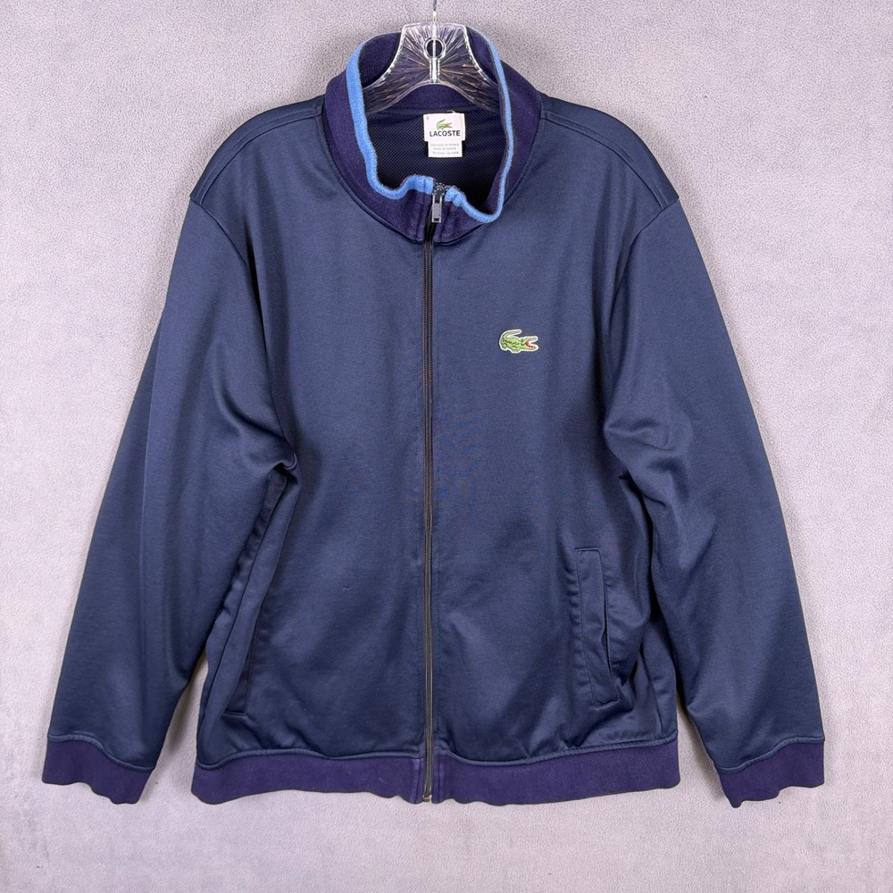 Lacoste Mens Track Jacket Size 8 2XL Full Zip Jacket Navy Blue Mesh Lined Read!