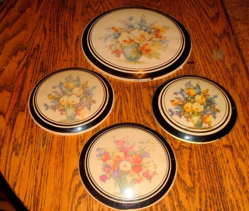 Vtg Peter Watson's Studio Floral Art Convex Glass   9