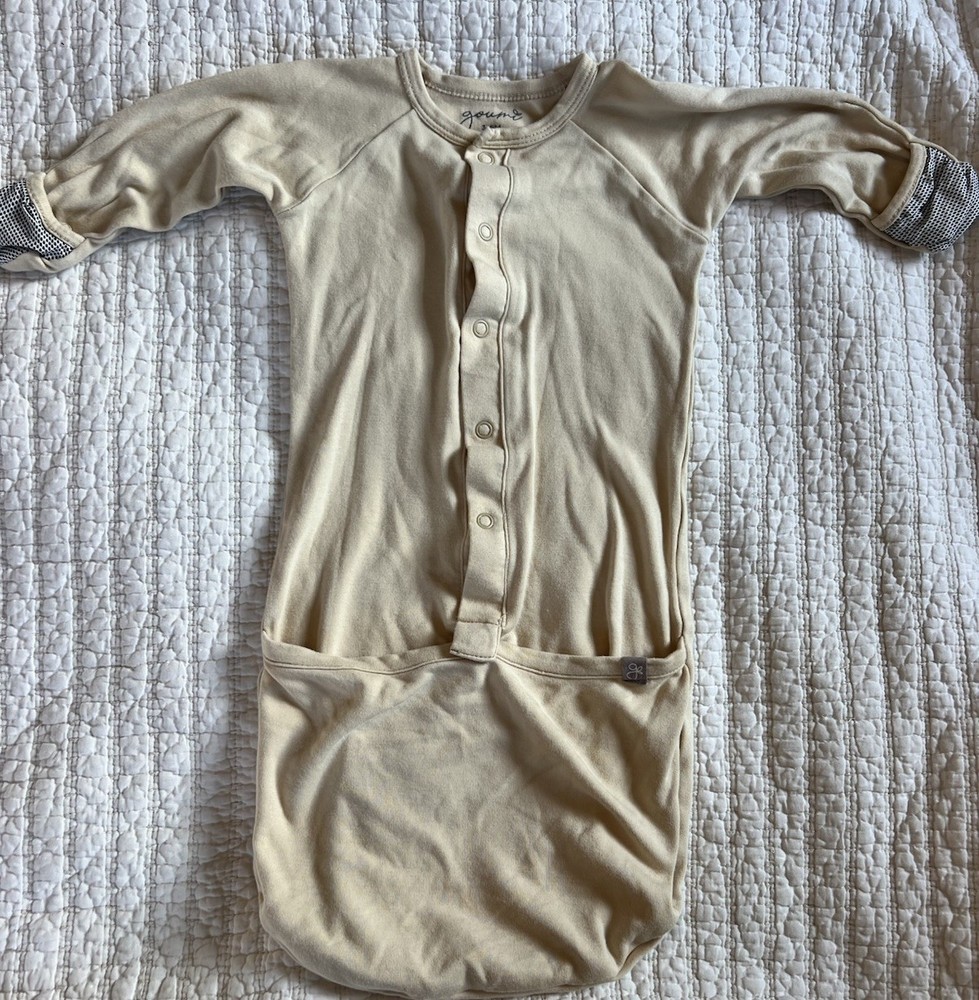 Goumi Infant Organic Cotton Sleeper Gown Convertible Sleeper Beige Unisex 3-6 M