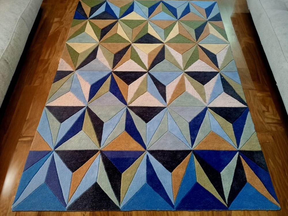 Modern Geometric Hand Tufted 3d Triangle Design Wool Area Rug for Kids Room Hall