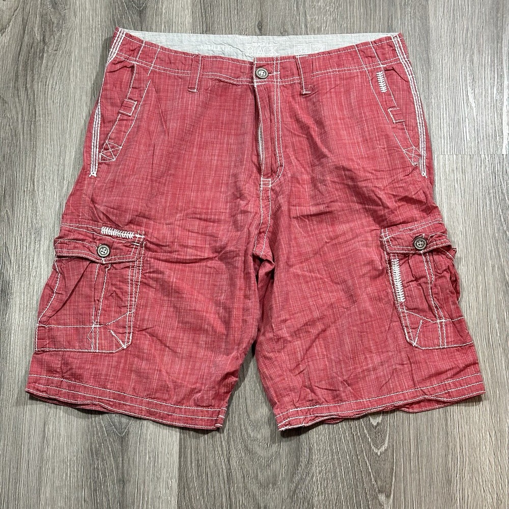 Buckle Black Athletic Fit Cargo Shorts Mens 34 Red Chambray Magic
