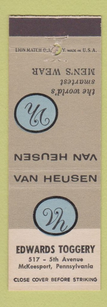 Van Heusen Men's Matchbook Cover from Edwards Toggery McKeesport PA