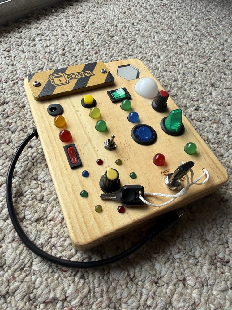 Wooden Busy Board Sensory Activity Toy w/ Switches, Buttons & 0-9 Numbers