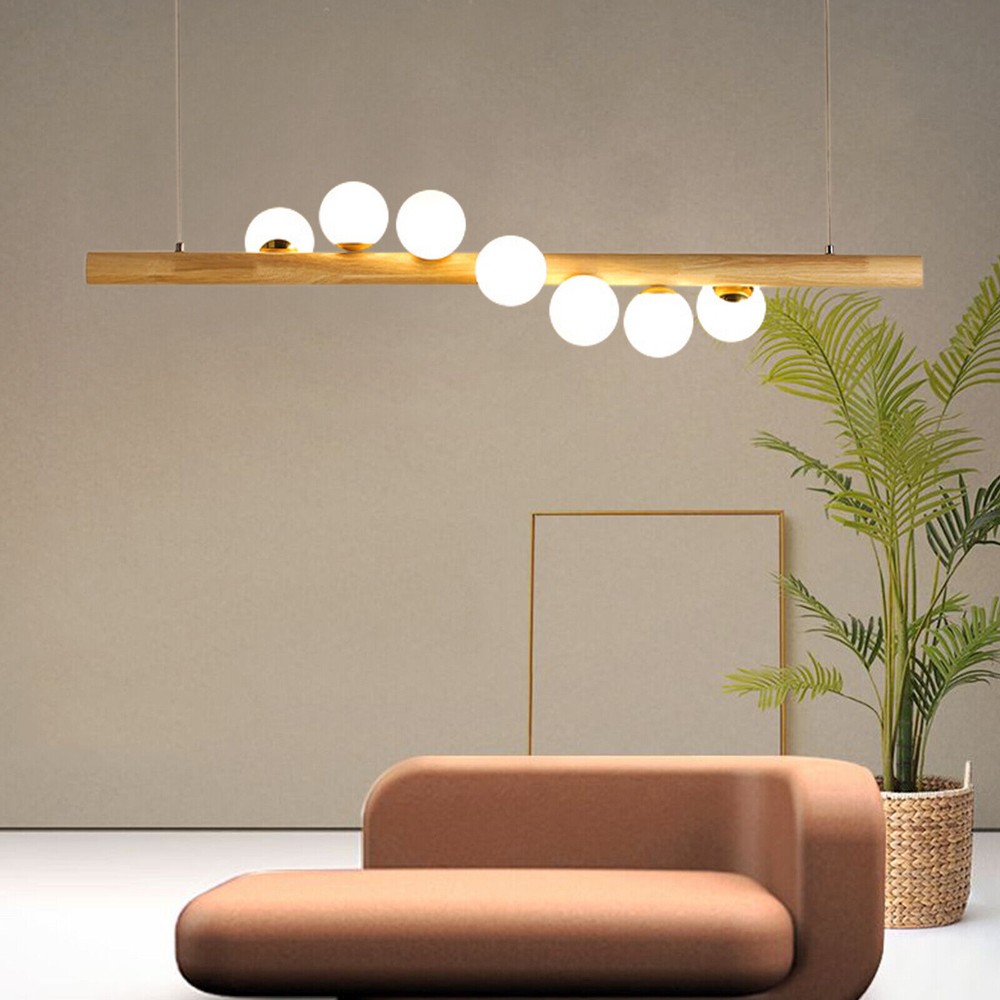 Modern 7-Head Linear Glass Bubble Chandelier for Kitchen Island or Dining Room
