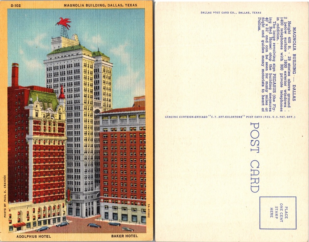 Magnolia Building Adolphus Hotel Baker Hotel Dallas TX Postcard