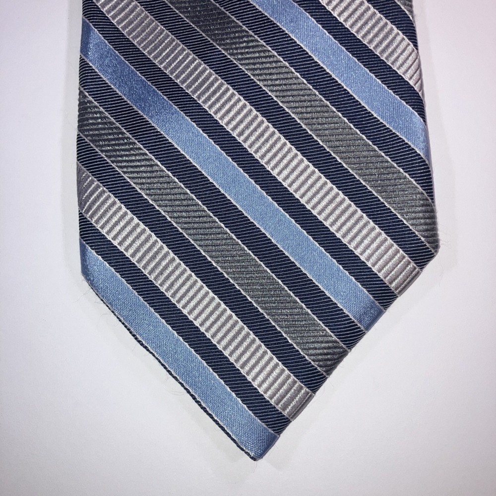 Faconnable Blue Silver Striped Silk Blend Necktie Hand Made in Italy 61