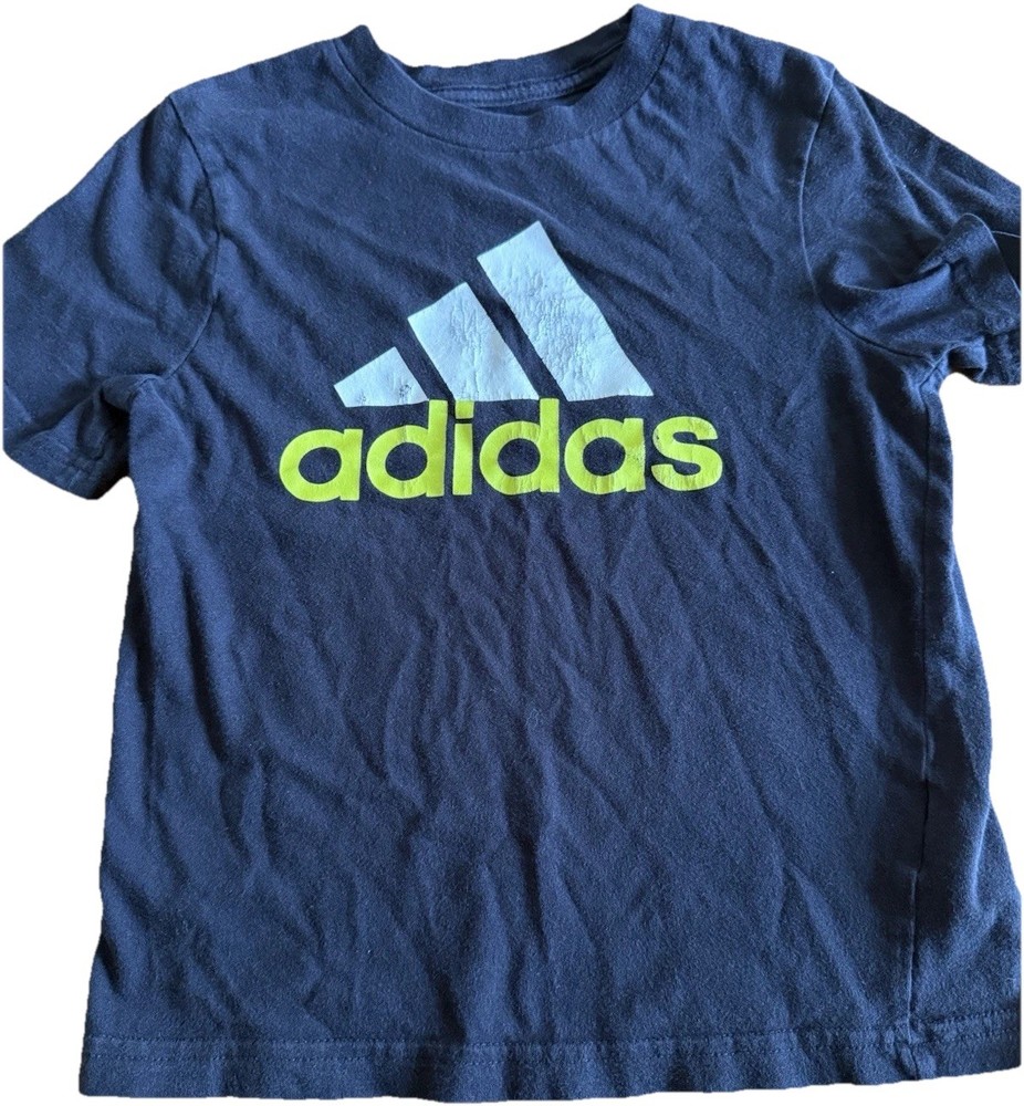 adidas Boys Size 4 Black Logo Graphic Print Crew Neck Cotton T-Shirt
