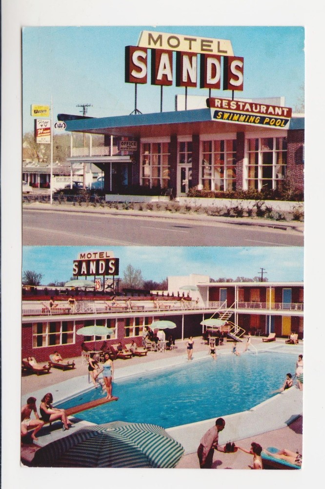 SANDS MOTEL & RESTAURANT, TEXARKANA, TEXAS – Swimming Pool - 1950s Postcard