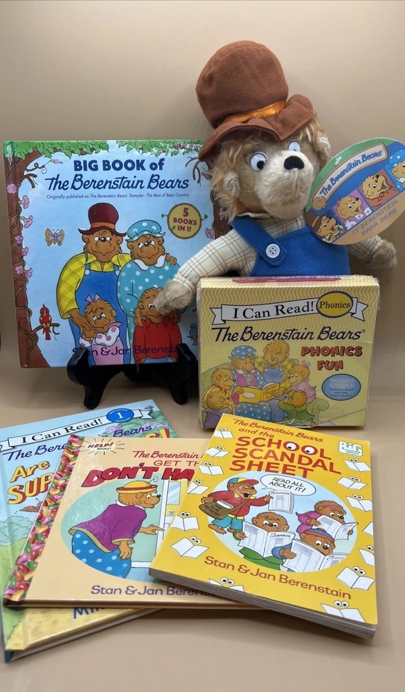 Berenstain Bears Books, 5 & 1 Hardcover, Phonics Box Set & Papa Bear Plush ++