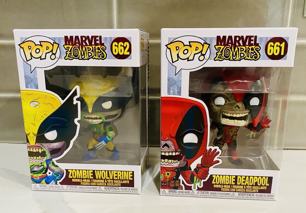 New! Marvel Zombies Deadpool And Wolverine Funko Pop Set With Protectors!