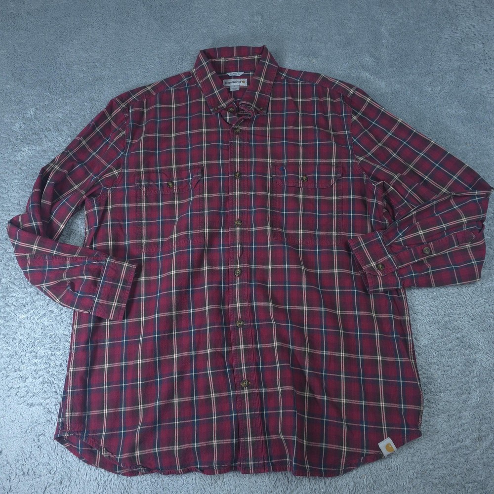 Carhartt Shirt Mens XL Red Plaid Long Sleeve Button Up Flannel Workwear Casual