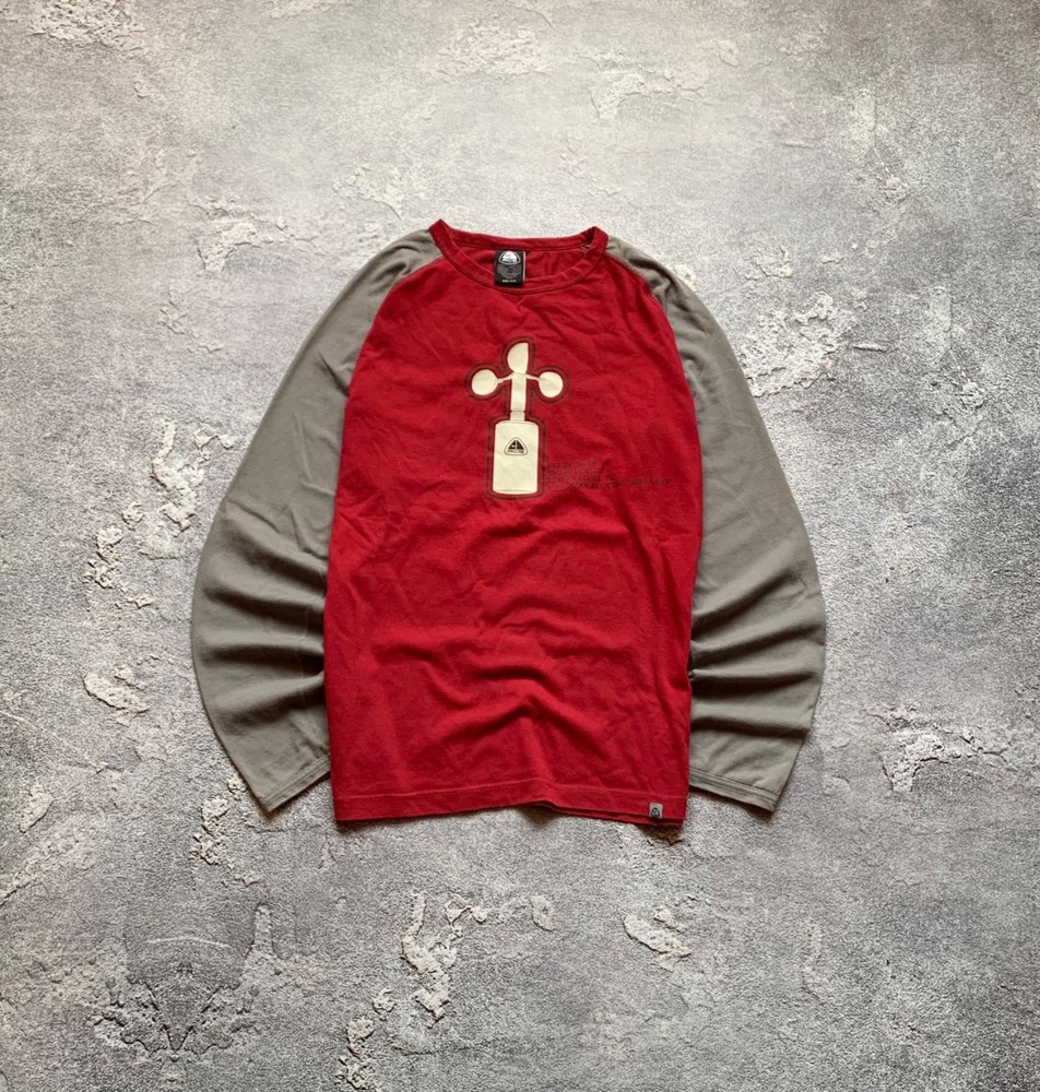 Vintage Nike ACG Dri-Fit Long Sleeve Tee Shirt Red Grey 90s Size L Made in Greec