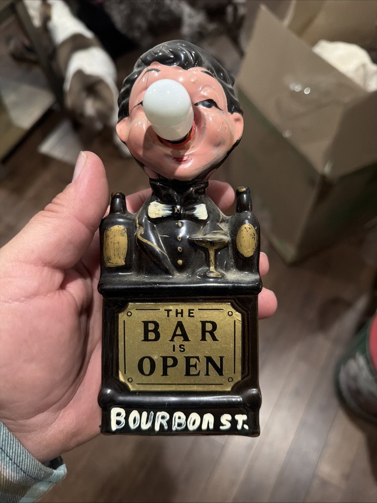 1950s VTG.  THE BAR IS OPEN BARTENDER RED NOSE LAMP Japan Works  8.0 H