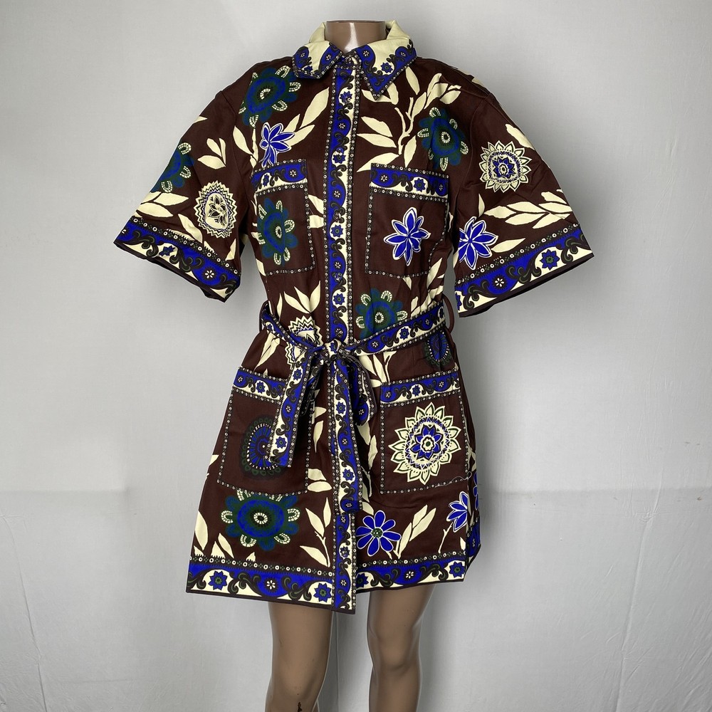 Alemais Womens Mini Shirt Dress Chocolate Brown/Multi Size 6 Jasper Belted