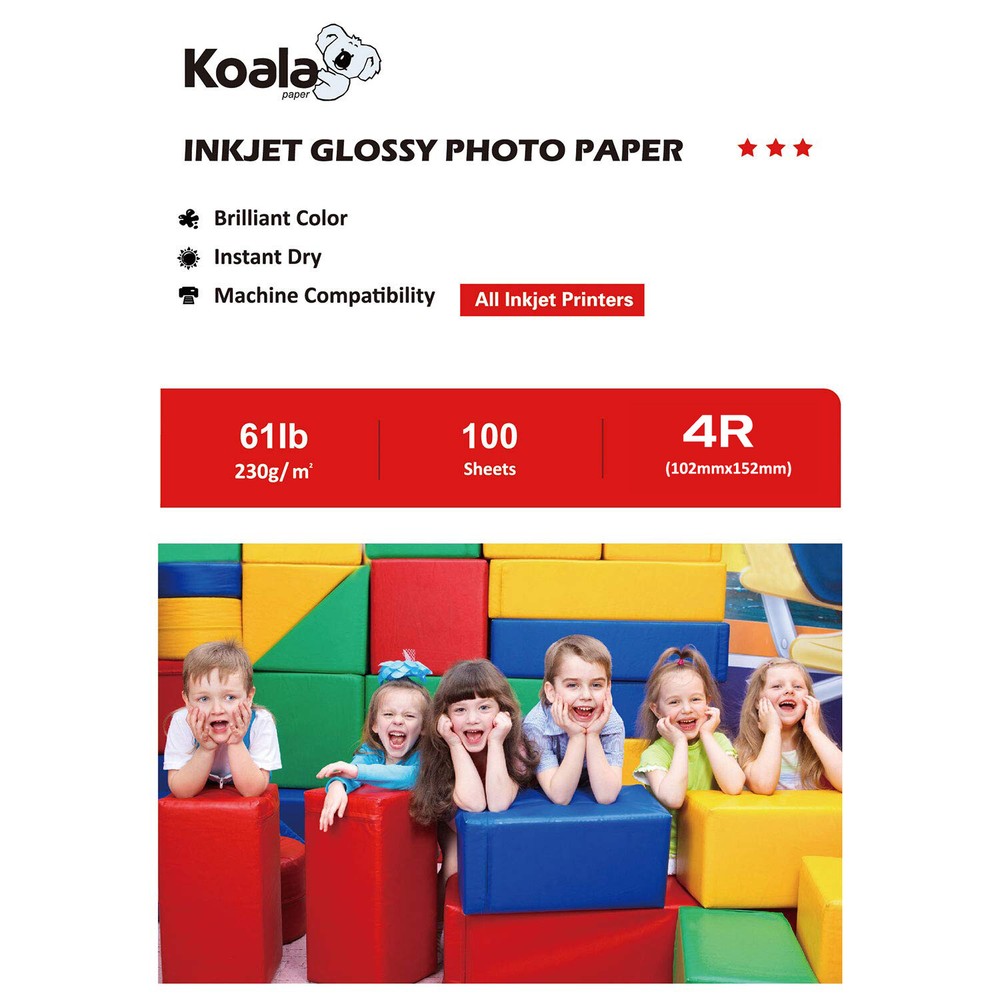 Koala 4x6 Glossy Photo Paper 100 Sheets 61 lb Heavyweight for Inkjet Printers  