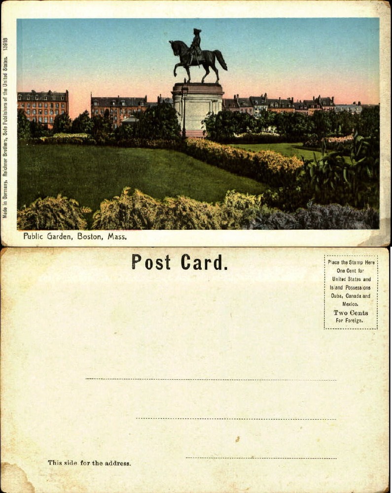 Public Garden Boston MA horse George Washington statue UDB unused postcard