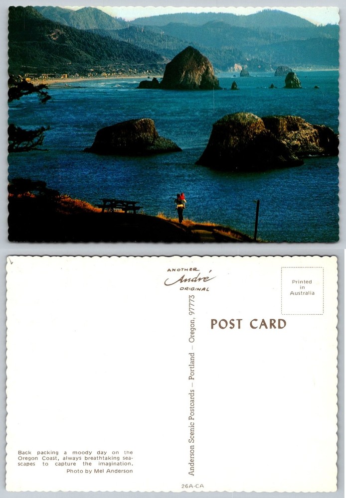 Vintage Andre Postcard Cannon Beach Oregon Coast Haystack Rock Scenic View